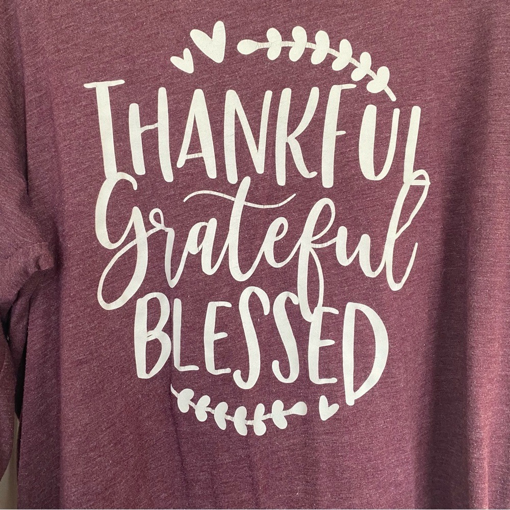 Thankful Grateful Blessed Graphic Tee Large Maroon Long Sleeve Christian Shirt L - Picture 3 of 8